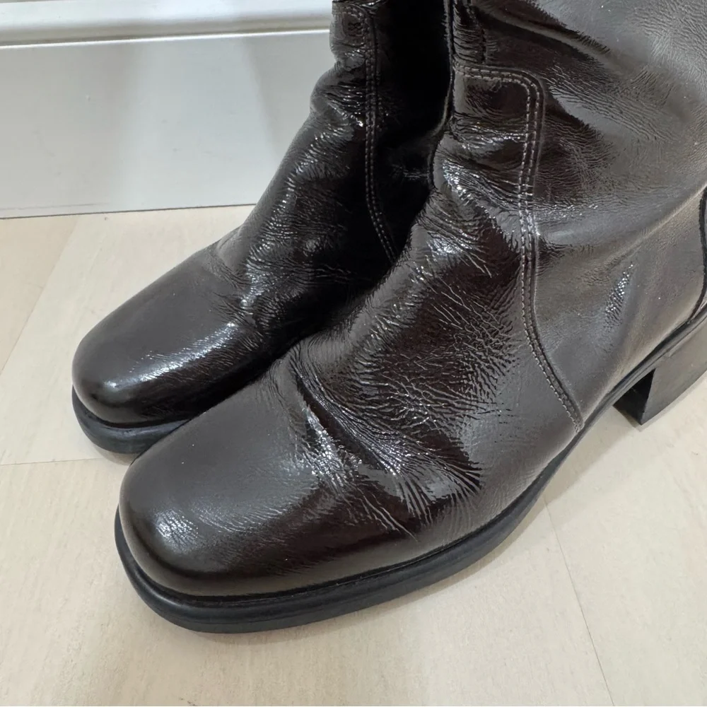 La CANADIENNE Laney Knee Boots Women's 6.5 Patent Dark Brown Waterproof Leather